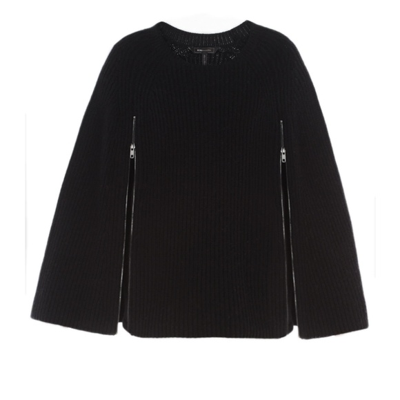 NWT BCBGMaxazria Sherwin Zipper Ribbed Black Poncho Zipper Detail XS/S - Picture 2 of 9